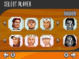 Top Spin 3 DS · Player selection